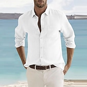 preiswerte Urlaub-Herren Leinenhemd Sommerhemd Strandbekleidung Knopfhemd Grafikdrucke Urlaub Kreuzfahrt Weiß Blau Braun Grün Langarm Umlegekragen Frühling Herbst Bekleidung Button-Down