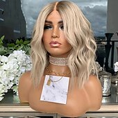 voordelige Pruiken van echt haar, met kanten voorzijde-Onverwerkt maagd haar 4x13 Sluiting Pruik Korte bob Braziliaans haar Golvend Meerkleurig Pruik 130% 150% Haardichtheid Haar met highlights / balayage Natuurlijke haarlijn lijmloze Voor Dames Kort