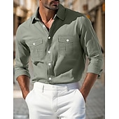economico camicia da uomo con bottoni-Per uomo Camicia Camicia con bottoni Maglietta informale Nero Bianco Verde chiaro Kaki Verde militare Manica lunga Liscio Colletto Giornaliero Da mare Abbigliamento Di tendenza Informale