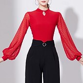 baratos Roupa de Prática-Dança de Salão Roupas Esportivas Collant / Pijama Macacão Cor Pura Recortes Tule Mulheres Espetáculo Treino Manga Longa Alto Poliéster
