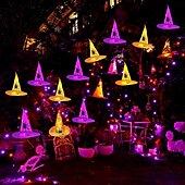 economico Luci di Halloween-8 pezzi di luci per appendere alberi da esterno con telecomando per cappello da strega di Halloween, 40 LED, alimentati a batteria, per feste di Halloween, giardino, cortile, balcone