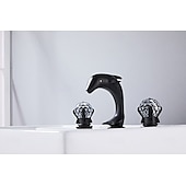 cheap Multi Holes-Widespread Bathroom Sink Mixer Faucet, 3 Holes 2 Handle Basin Tap, Retro Style Crystal Handle Brass Bathroom Sink Faucet Contain with Supply Lines and Hot Cold Water Hose Deck Mounted