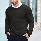 cheap Men&#039;s Pullover Sweater-Men&#039;s Irish Pullover Sweater Jumper Knit Sweater Ribbed Cable Knit Regular Tops Knitted Plain Crew Neck Fashion Basic Vacation Daily Wear Clothing Apparel Fall &amp; Winter Black
