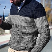 cheap Men&#039;s Pullover Sweater-Men&#039;s Pullover Sweater Jumper Dress Sweater Knit Sweater Ribbed Knit Regular Knitted Color Block Quarter Zip Fashion Basic Daily Wear Date Clothing Apparel Fall &amp; Winter Yellow Gray S M L