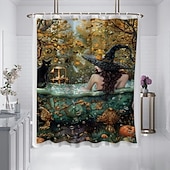 cheap Halloween Bath-Halloween Flower Witch Shower Curtain Modern Machine Washable Waterproof Polyester Fabric Used for Bathroom Decoration Bathtub with 12 Hooks