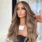 abordables Perruques à dentelle frontale-Perruque Cheveux vierges non transformés 13x4 devant en dentelle Cheveux Brésiliens Ondulé Multicolore Partie libre Femme Densité 130% 150% avec des cheveux de bébé Mèches Colorées / Balayées Sans