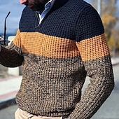 cheap Men&#039;s Pullover Sweater-Men&#039;s Pullover Sweater Jumper Dress Sweater Knit Sweater Ribbed Knit Regular Knitted Color Block Quarter Zip Fashion Basic Daily Wear Date Clothing Apparel Fall &amp; Winter Yellow Gray S M L