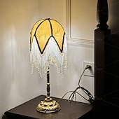 cheap Bedside Lamp-LED Table Lamp 3-Color Light Source Tassel Retro Fabric Bedside Lamp Premium Classic Victorian Style Nightstand Lamp with Beaded Fringe Trim for Bedroom Study 110-240V