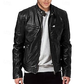 preiswerte Lederjacken-Herren Kunstlederjacke übergangsjacke Bikerjacke Rote Lederjacke Urlaub Täglich Winddicht Warm Tasche Herbst Winter Einfach Mode Klassisch Stehkragen Regulär Kunstleder Schwarz Weiß Wein Dunkelgrün