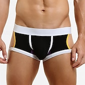economico Boxer da uomo-Per uomo 1 pc Mutandine sexy Boxer Lato scavato Poliestere Traspirante Morbido Comodo Color Block A vita medio-alta Nero Rosso