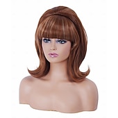 levne Historické paruky-Vintage krátká vlnitá paruka s ofinou retro bouffant včelí úl paruky vhodná na kostým nebo karnevalovou párty v 60. a 70. letech paruky na Halloween