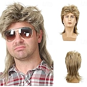 cheap Historical Wigs-Mullet Wigs for Men, 80S Long Hair Curly Wig 70S Curly Disco Punk Rock Ginger Wig for Carnival Cosplay Party