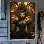 cheap Wall Tapestries-Halloween Window Cover Decorations, Fabric Stained Glass Pumpkin Halloween Curtain Poster Window Door Covering Decor for Haunted House, Scary Halloween Window Clings Decals Indoor Outdoor