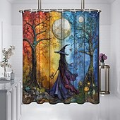 preiswerte Halloween Bad-Halloween-Duschvorhang, moderner, maschinenwaschbarer, wasserdichter Polyesterstoff zur Badezimmerdekoration, Badewanne mit 12 Haken