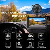 Недорогие Видеорегистраторы для авто-X20 MAX 2160P Новый дизайн / HD / с задней камерой Автомобильный видеорегистратор 150° Широкий угол 4 дюймовый IPS Капюшон с WIFI / Ночное видение / G-Sensor 4 инфракрасных LED Автомобильный рекордер