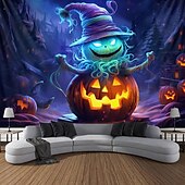 voordelige halloween wandtapijten-Halloween decoraties blacklight wandtapijt jack o lantern uv reactief glow in the dark glow party psychedelisch trippy misty hangend wandtapijt muurschildering voor woonkamer slaapkamer