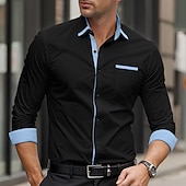 preiswerte Button-Down-Hemden für Herren-Herren Hemd Oberhemd Bügelfreies Hemd Knopfhemd Farbblock Hochzeit Täglich Hellblau Schwarz Weiß Hellgrün Langarm Umlegekragen Frühling &amp; Herbst Bekleidung Patchwork