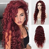abordables Perruques Synthétiques Sans Bonnet-perruque longue bouclée ondulée pour femme marron avec reflets perruque bouclée cheveux ondulés lâches perruque synthétique sans colle résistante à la chaleur pour une utilisation quotidienne en