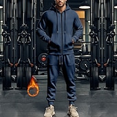 economico Tute basic-Per uomo Felpa con cappuccio Tuta Da Ginnastica Felpa con cappuccio a zip intera Tuta da ginnastica Nero Blu marino Cachi Grigio Con cappuccio Liscio Tasche A cordoncino 2 pezzi Sportivo Giornaliero