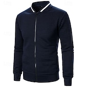 cheap Casual Jackets-Men&#039;s Lightweight Jacket Waffle Jacket Summer Jacket Transition Jacket Vacation Daily Pocket Spring &amp;  Fall Plain Fashion Classic Standing Collar Regular Black White Wine Navy Blue Khaki Jacket