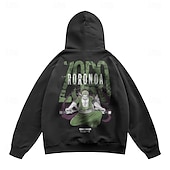 billige Tegneserie- og filmkaraktergrafikk-One Piece Roronoa Zoro Hattetrøje Pullover Trykt mønster Graphic Til Par Herre Dame Voksne Maskerade Varmstempling Fest Fritid / hverdag