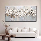 preiswerte Blumen-/Botanische Gemälde-handgemachtes großes 3D-Blumenölgemälde auf Leinwand, handgemaltes weißes Kirschblütengemälde, großes Wandkunstgemälde, handgemachtes Palettenmessergemälde, strukturiertes Acrylgemälde,