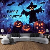 cheap Halloween Wall Tapestries-Halloween Decorations Blacklight Tapestry UV Reactive Glow in the Dark Glow Party Skulls Psychedelic Trippy Misty Hanging Tapestry Wall Art Mural for Living Room Bedroom Pumpkins