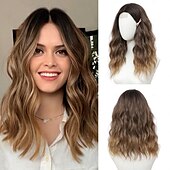 abordables Perruques Synthétiques Sans Bonnet-perruques mi-longues pour femmes, perruque ondulée en cheveux synthétiques avec mèches améliorées, perruque en cheveux naturels pour une utilisation quotidienne de fête/Halloween