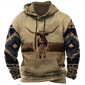 cheap Vintage Ethnic Hoodies-Men&#039;s Cow Graphic Prints Hoodie Hoodies Sweatshirt Pullover Hoodie Sweatshirt Long Sleeve Hooded Sweatshirt Hooded Streetwear 3D Print Daily Sports Brown Print Spring &amp;  Fall Designer