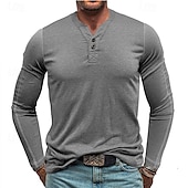 preiswerte Lässiges Henley-T-Shirt-Herren T-Shirt mit Knöpfen T Shirt Henley Hemd T-Shirt Langarm Henley Frühling &amp; Herbst Einfach Mode Designer Basic Urlaub Straße Ausgehen Meerblau Wein Blau Top T-Shirt für Herren