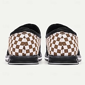 abordables Occasionnel-mocassins à enfiler à carreaux marron et blanc pour hommes avec similicuir et toile, chaussures décontractées confortables à porter au quotidien
