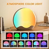 זול אורות דקורטיביים חכמים-שעון מעורר חכם LED עם אור זריחה להקיץ אנשים שישנים קשות עם 12 צבעים שונים של תאורת לילה 5 סטים של צלילי טבע ורדיו FM מאמן שינה חכם