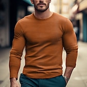 preiswerte T-Shirt mit Waffelstrick-Herren Waffelhemd T Shirt T-Shirt Langarmshirt Langarm Rundhalsausschnitt Frühling &amp; Herbst Einfach Mode Designer Basic Urlaub Straße Ausgehen Schwarz Weiß Blau Top T-Shirt für Herren