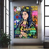 billiga Oljemålningar i popkonststil-graffitikonstmålning handmålad fred flintstonemålning 100% handmålad graffitikonst popkonstmålning väggdekor gatukonstmålning för vardagsrum kontor väggkonst tecknad oljemålning