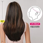 cheap Synthetic Trendy Wigs-Wigs for Women Highlight Wig with Bangs Layered Long Straight Natural Hair Synthetic Wig