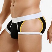 economico Boxer da uomo-Per uomo 1 pc Mutandine sexy Boxer Lato scavato Poliestere Traspirante Morbido Comodo Color Block A vita medio-alta Nero Rosso