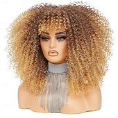 baratos Perucas de Carnaval-peruca cacheada com franja perucas afro cacheadas para mulheres negras peruca afro crespa fibra sintética sem cola peruca longa cacheada cheia e fofa para mulheres da moda