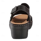 voordelige Comfortsandalen-dames bruine slingback sandalen van imitatieleer met uitsparingen en sleehak - comfortabele zomerwandelschoenen