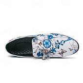 abordables Semi-formel-mocassins à imprimé floral pour hommes avec détails à pompons - chaussures habillées à enfiler de style vintage pour les occasions formelles
