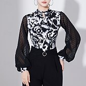 baratos Roupa de Prática-Dança de Salão Roupas Esportivas Collant / Pijama Macacão Cor Pura Recortes Tule Mulheres Espetáculo Treino Manga Longa Alto Poliéster