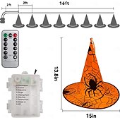 economico Luci di Halloween-8 pezzi di luci per appendere alberi da esterno con telecomando per cappello da strega di Halloween, 40 LED, alimentati a batteria, per feste di Halloween, giardino, cortile, balcone