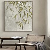 abordables Peintures paysages-peinture à l&#039;huile de bambou abstraite peinture de forêt verte faite à la main sur toile peinture texturée abstraite 3d art mural fait à la main vue vers le ciel arbres peinture d&#039;art pour le salon