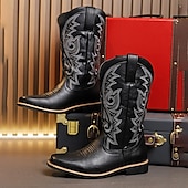 levne Cowboy &amp; Western Boots-pánské klasické hnědé westernové kovbojské boty – odolná kůže s detailní výšivkou pro outdoorové i běžné nošení