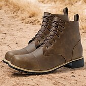 tanie Buty robocze-Męskie brązowe buty bojowe w stylu vintage ze sznurowanym wzorem - trwałe i stylowe obuwie do noszenia na co dzień i na zewnątrz