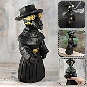 cheap Statues-Plague Doctor Cone Incense Burner Halloween Intricately Designed Resin Holder for Incense Cones - Historical Decor with Smoking Beak and Mouth - Black, 80g