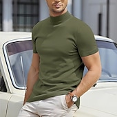 cheap Basic T shirts-Men&#039;s T Shirt Tee Top Mock Turtleneck Short Sleeves Turtleneck Summer Plain Designer Basic Modern Contemporary Vacation Street Going out Wine Black White Top Tee for Men