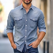 economico Camicie da uomo-Per uomo Camicia Camicia in chambray Camicia in calicò Maglietta informale Camicia con bottoni Camicia di jeans Blu denim Nero Blu marino Azzurro Manica lunga Liscio Colletto Da mare Giornaliero