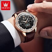 olcso Mechanikus órák-OLEVS Férfi Mechanikus óra Divat Üzlet Karóra Automatikus önfelhúzós Holdfázis kijelző Fénylő Örök naptár Acél Bőr Néz