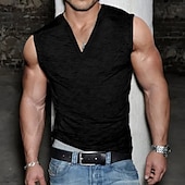 billiga Gym-toppar-Herr Linne Undertröjor Ärmlös tröja Ärmlös Djup U-hals Sommar Slät Mode Designer Muskel Utomhus Utekväll Gym Svart Vit Grå Topp t-shirt för män