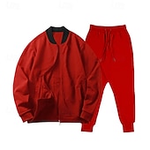 cheap Basic Tracksuits-Men&#039;s Tracksuit Sweatsuit Full Zip Sweatshirt Black Yellow Army Green Red Navy Blue Standing Collar Color Block 2 Piece Sports &amp; Outdoor Daily Holiday Streetwear Basic Casual Spring &amp;  Fall Clothing